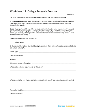 Worksheet 12: College Research Exercise - Bethelsd.org - Fill and Sign