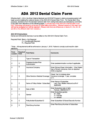 Fillable Online ADA 2012 Dental Claim Form Fax Email Print - pdfFiller