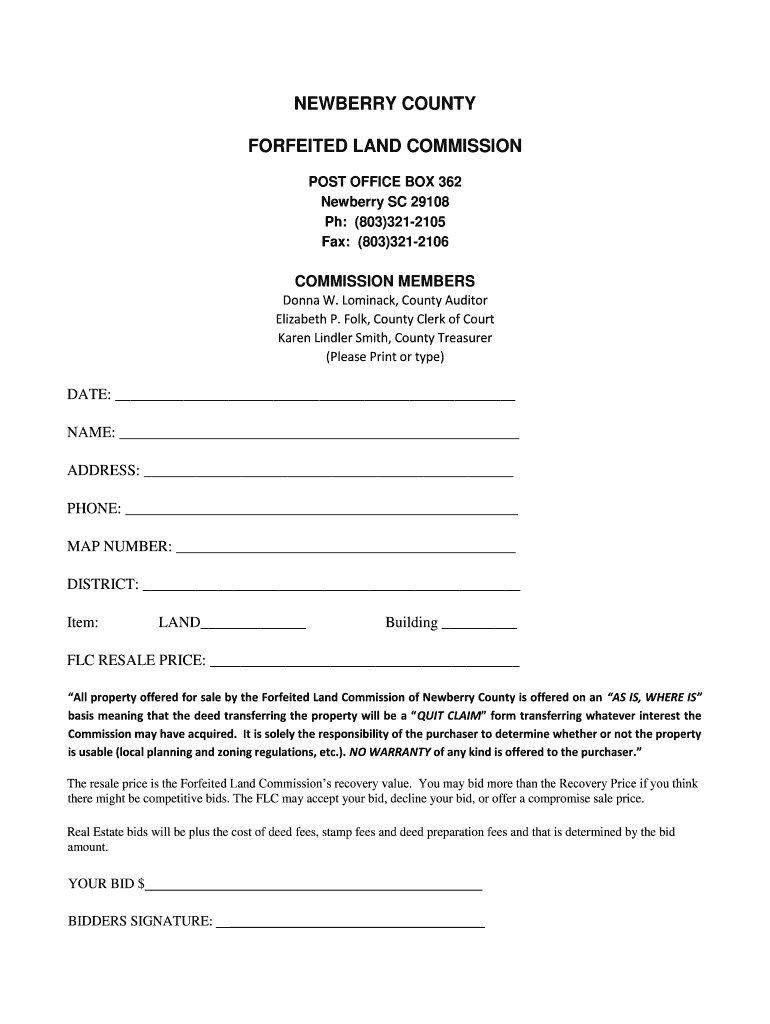 Newberry County Forfeited Land Commission Fill Online, Printable