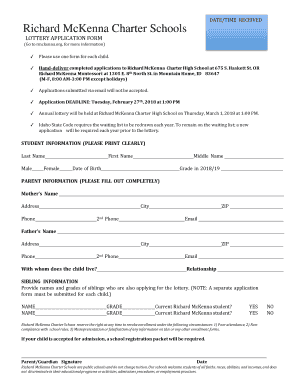 Fillable Online McKenna Charter School Lottery Application.docx Fax