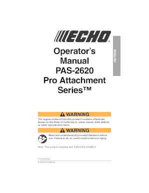 Fillable Online Operator's Manual PAS-2620 Pro Attachment Series - ECHO
