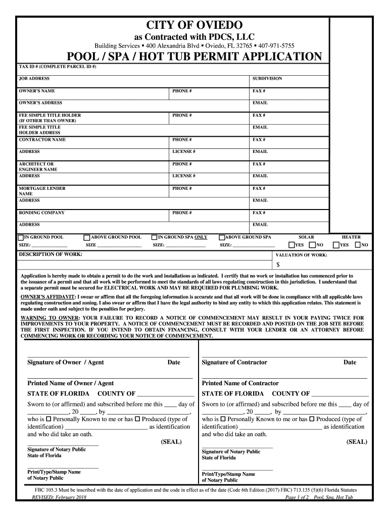 Fillable Online POOL / SPA / HOT TUB PERMIT APPLICATION Fax Email Print