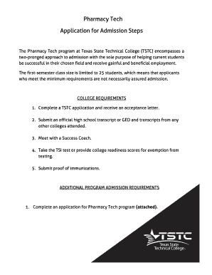 Fillable Online Pharmacy Tech Application for Admission Steps Fax Email