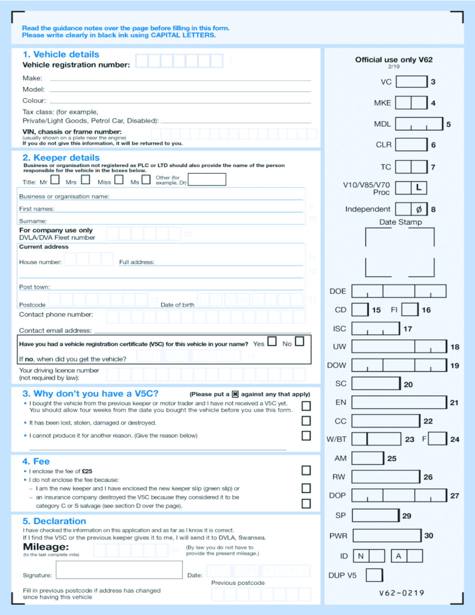 DVLA V62 FORM DOWNLOAD