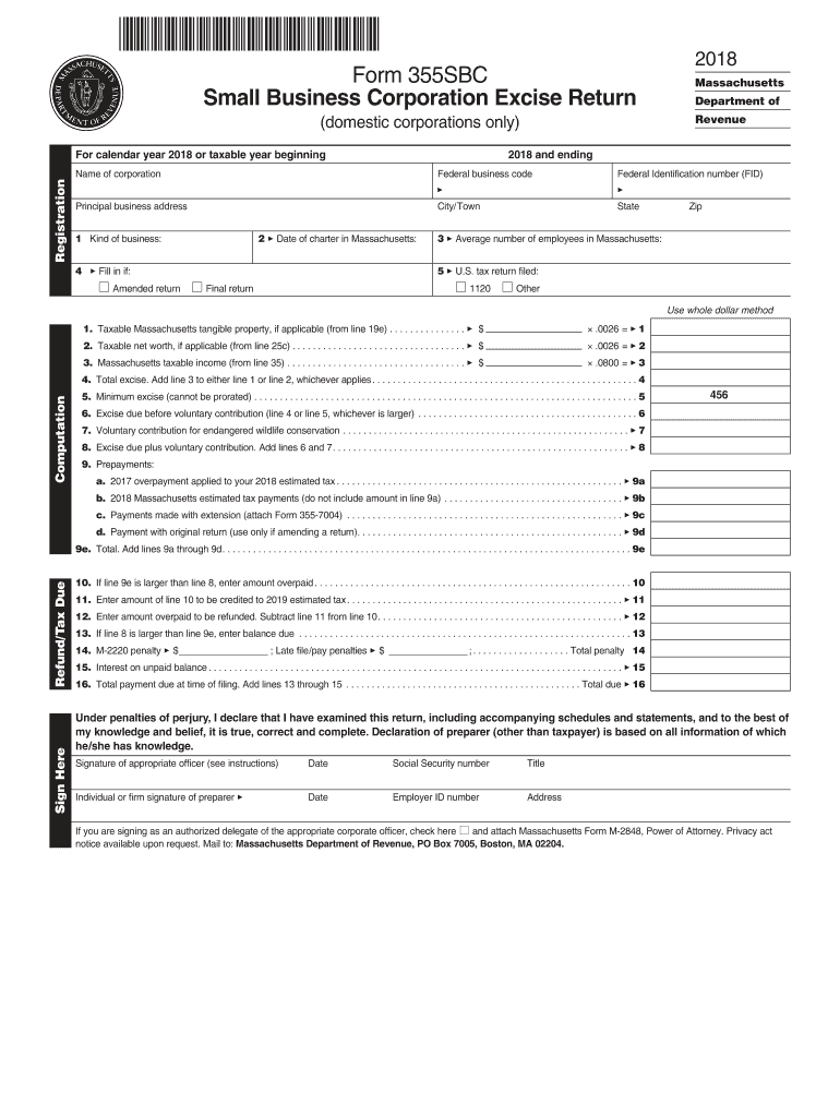 MA DoR 355SBC 2018 Fill out Tax Template Online US