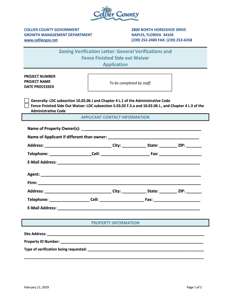 Fillable Online Zoning Verification Letter General Verifications and