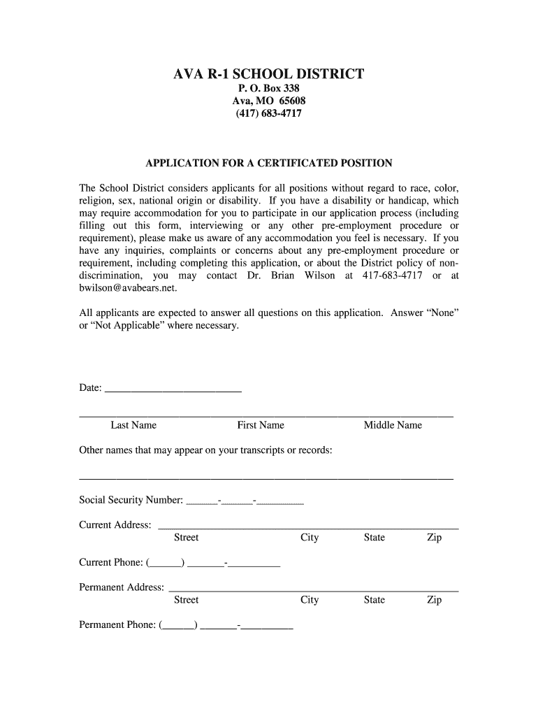 Fillable Online AVA R1 SCHOOL DISTRICT Fax Email Print pdfFiller