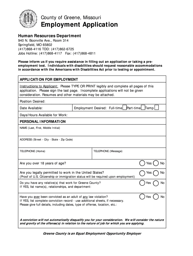 Fillable Online greenecountymo Greene County Application. Application