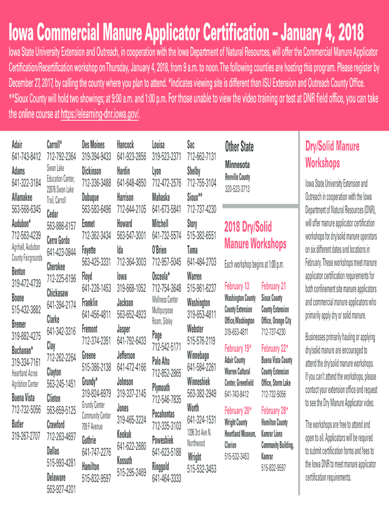 Fillable Online Iowa Commercial Manure Applicator Certification January
