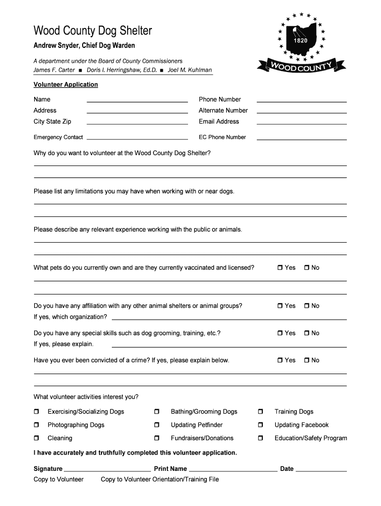Fillable Online co wood oh Volunteer Packet Wood County Government