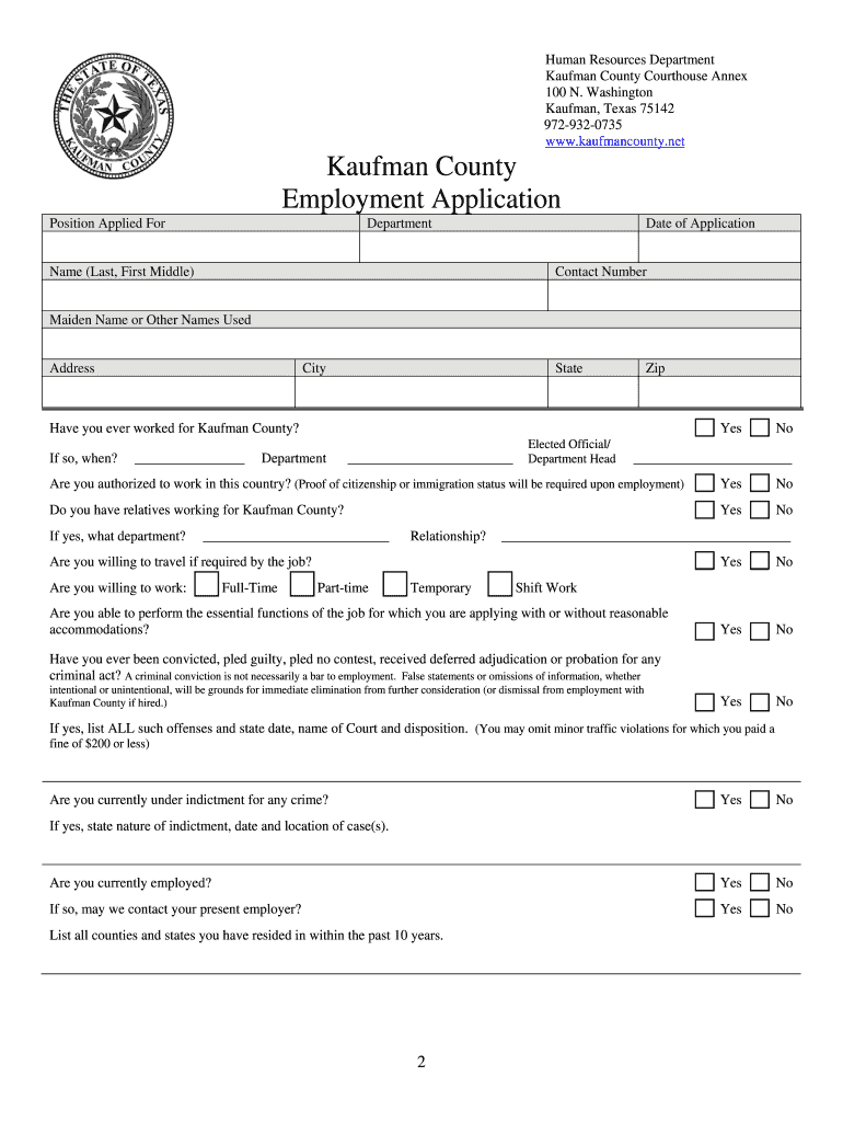 Fillable Online An application Kaufman County Fax Email Print pdfFiller