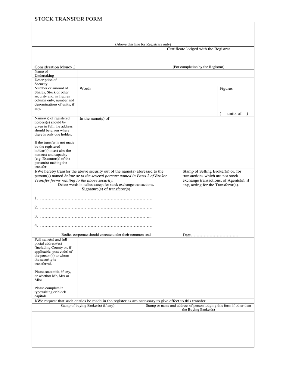 UK Stock Transfer Form Printable Blank PDF Online