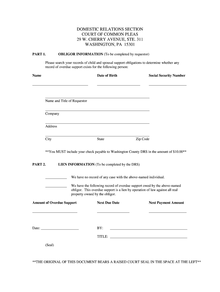 Fillable Online washingtoncourts Lien Form Washington County Court of