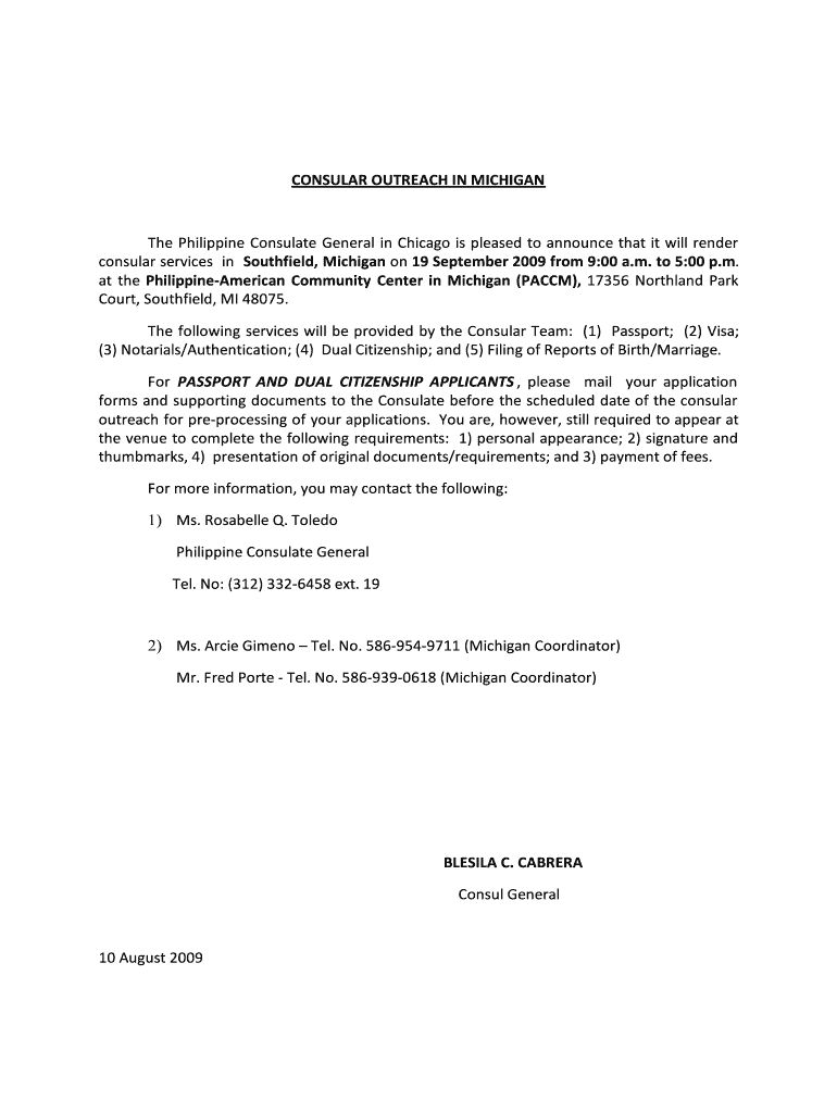 Fillable Online The Philippine Consulate General in Chicago is pleased