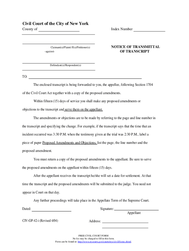 Fillable Online Civil Court of the City of New York County of Fax Email