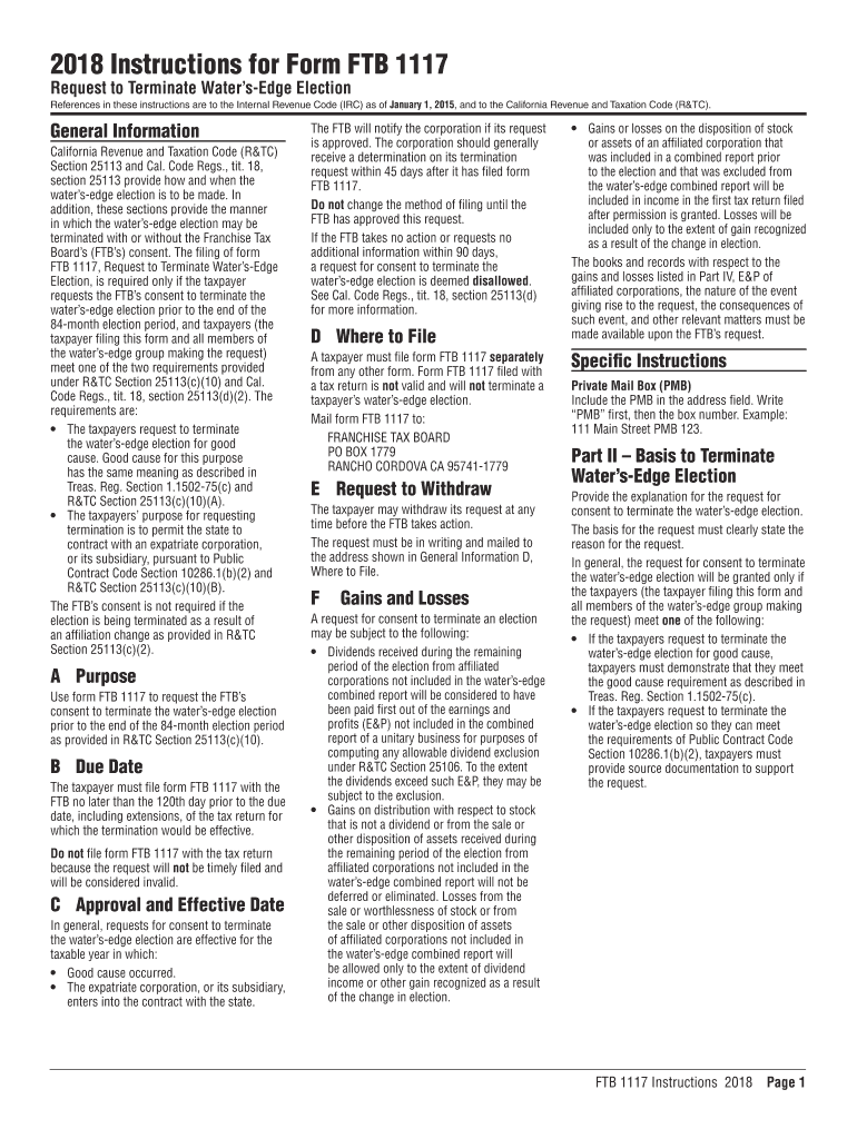 Fillable Online 2018 Form 1117 Request to Terminate Water'sEdge