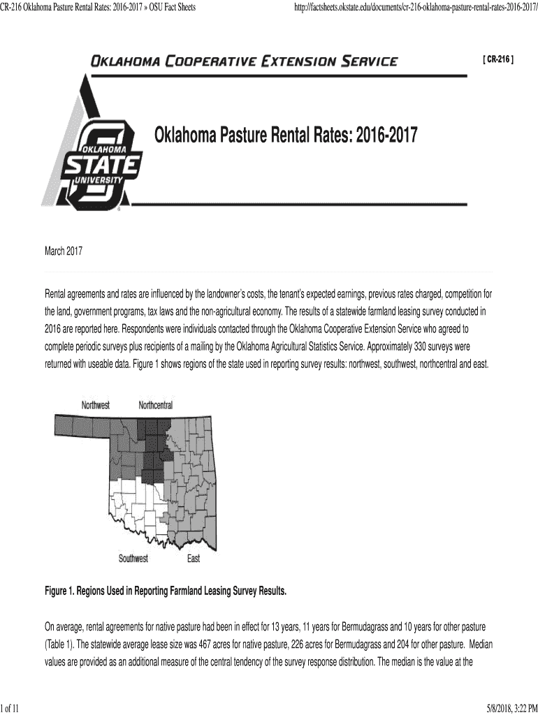 Fillable Online oces okstate CR216 Oklahoma Pasture Rental Rates Fax