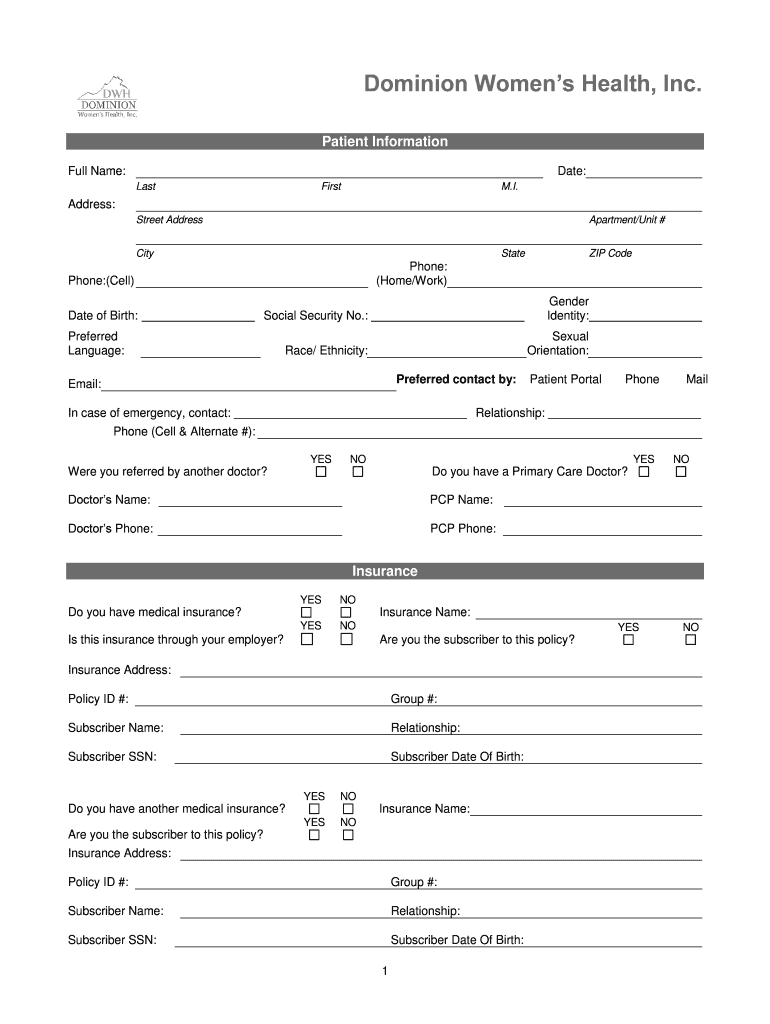 Fillable Online Dominion Womens Health, Inc Fax Email Print pdfFiller