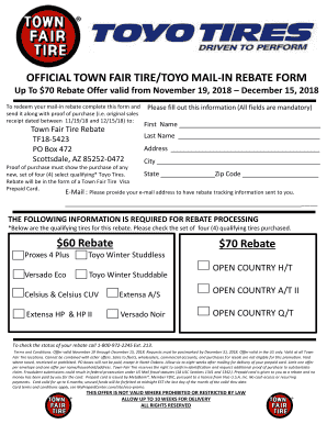 Fillable Online OFFICIAL TOWN FAIR TIRE/TOYO MAIL-IN REBATE FORM Fax