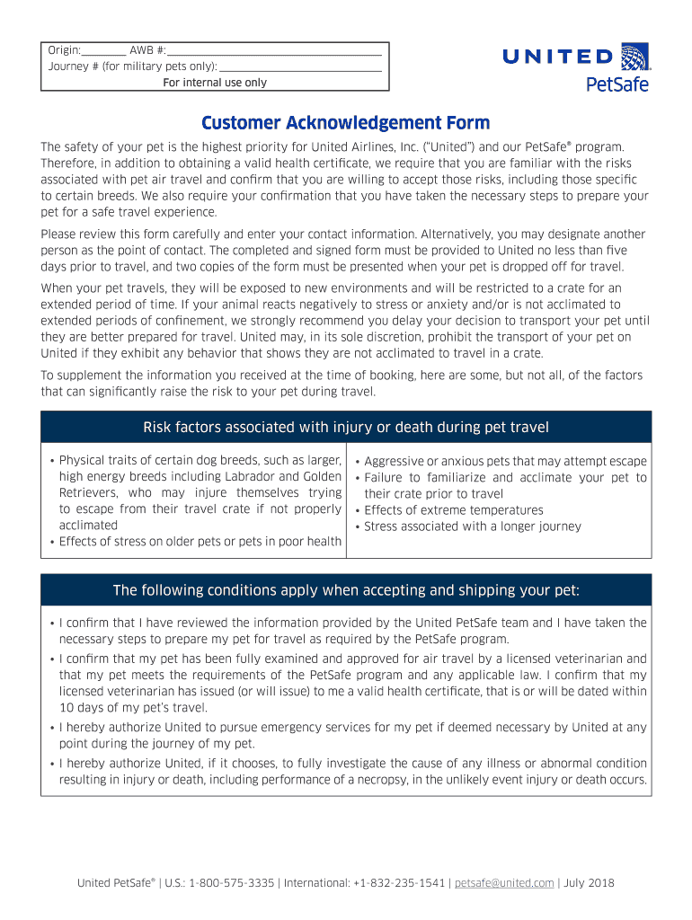 20182024 United PetSafe Customer Acknowledgement Form Fill Online