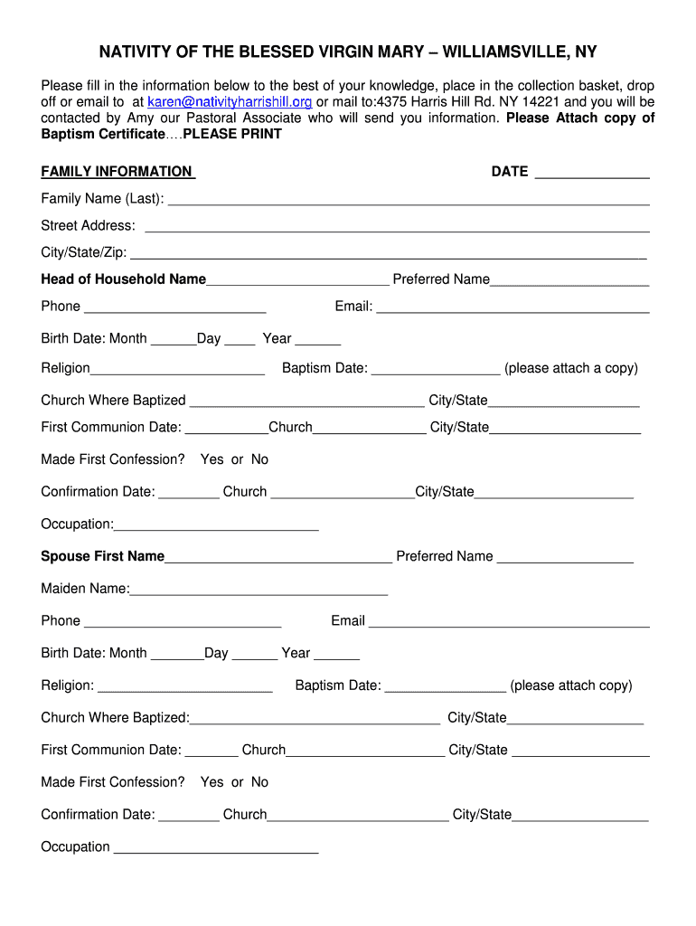 Fillable Online NATIVITY OF THE BLESSED VIRGIN MARY WILLIAMSVILLE, NY