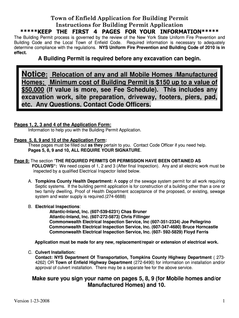Fillable Online Town of Enfield Application for Building Permit Fax