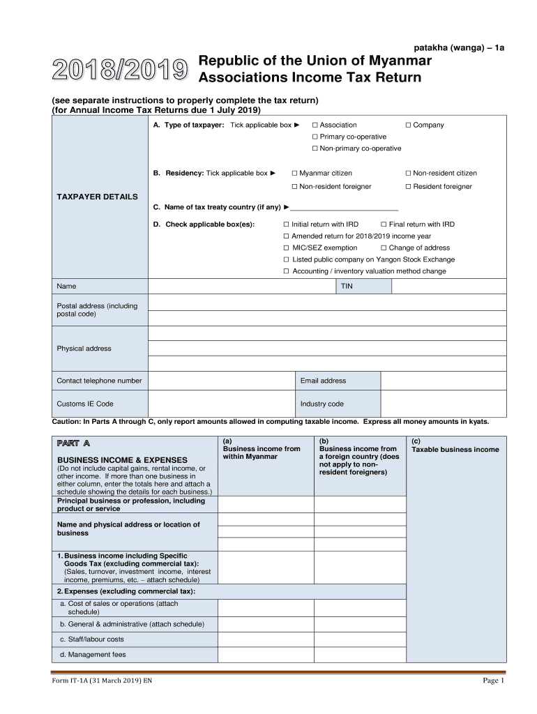 Republic Of The Union Of Myanmar Associations Tax Return Fill