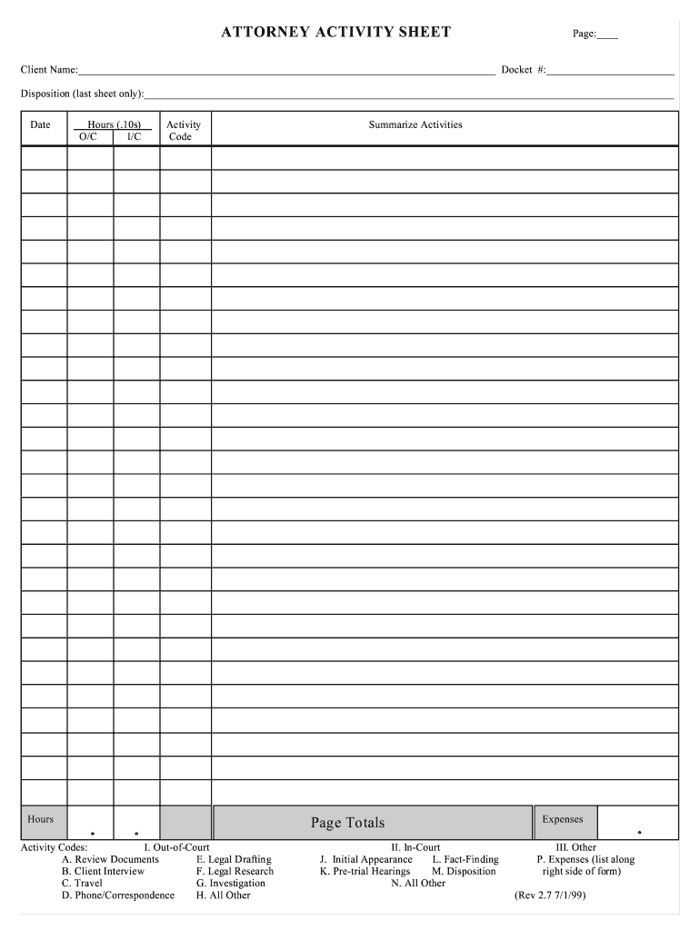 Fillable Online nycourts ATTORNEY ACTIVITY SHEET Page Activity OC IC