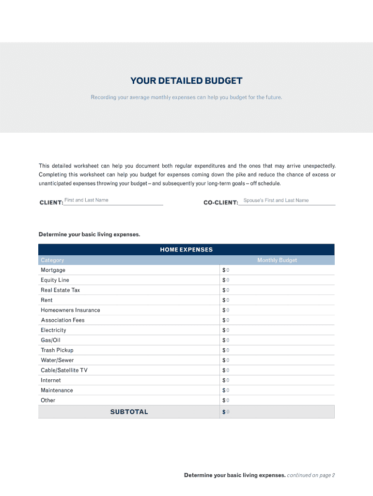 Your Detailed bBudget Worksheetb Raymond James Fill out & sign