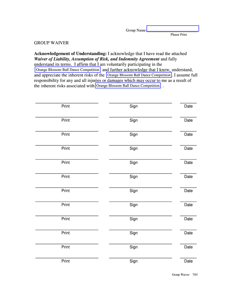Group Waiver Fill Online, Printable, Fillable, Blank pdfFiller