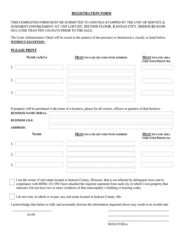 Fillable Online Delinquent Land Tax Registration Form and Notice Fax