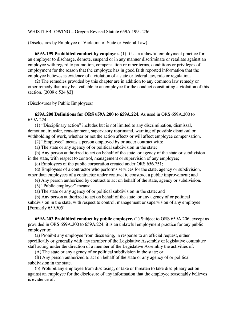 Fillable Online WHISTLEBLOWING Oregon Revised Statute 659A Fax Email