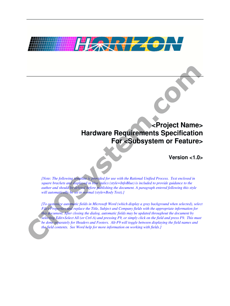 Fillable Online Hardware Requirements Specification Fax Email Print