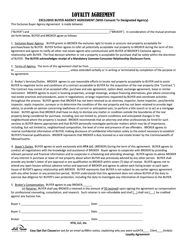 Fillable Online LOYALTY AGREEMENT Fax Email Print pdfFiller