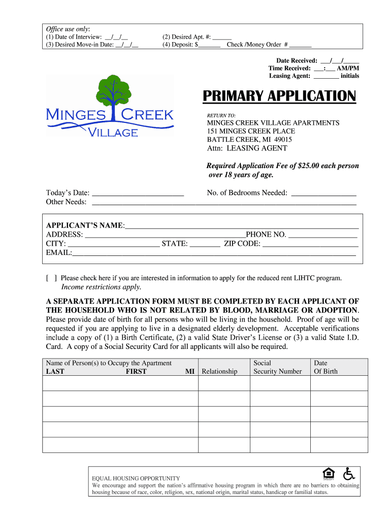 Fillable Online To download Minges Creek Village Apartment Homes Fax