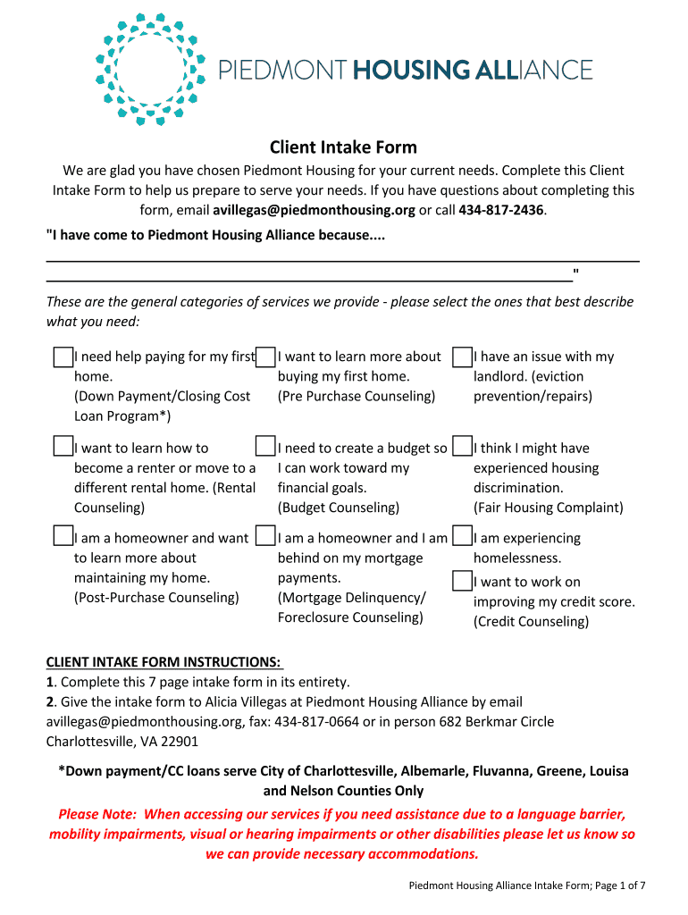 Piedmont housing alliance application Fill out & sign online DocHub