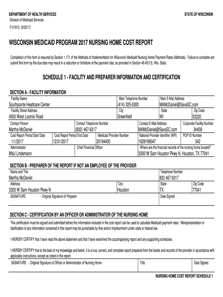 Fillable Online WI Medicaid Cost Report Template Fax Email Print