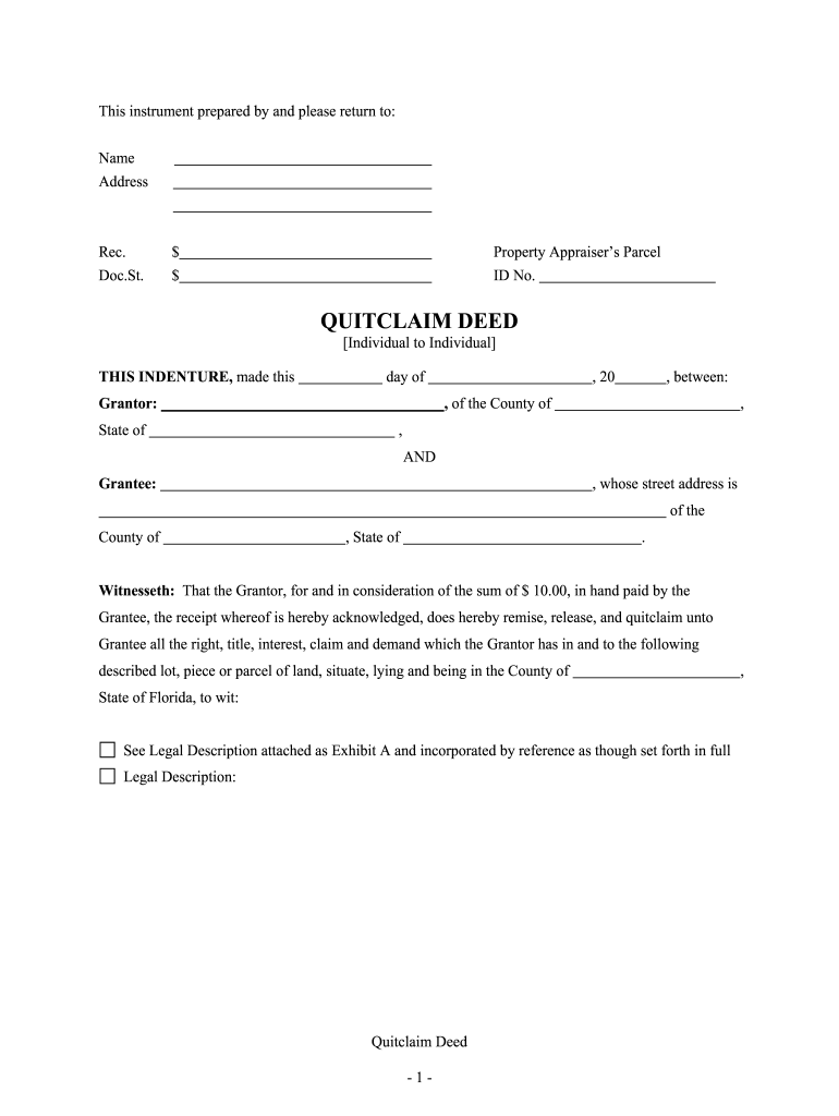 Florida Quitclaim Deed Fill Online, Printable, Fillable, Blank