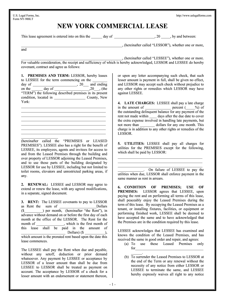 Ny Commercial Lease Fill Online, Printable, Fillable, Blank pdfFiller