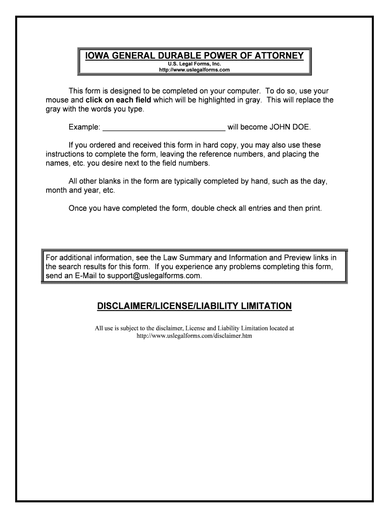 Iowa Power Attorney Fill Online, Printable, Fillable, Blank pdfFiller