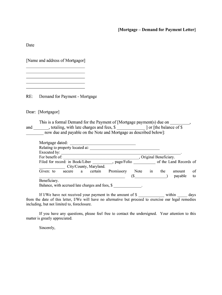 Fillable Online Mortgage Demand Letter Fax Email Print pdfFiller