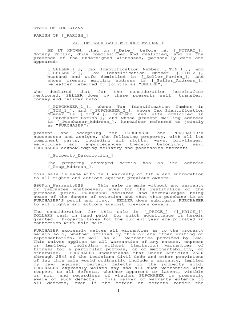 Act Of Cash Sale Louisiana Fill Online, Printable, Fillable, Blank