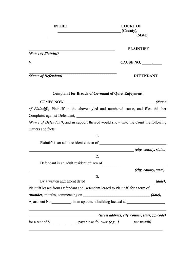 Covenant Of Quiet Enjoyment Fill Online, Printable, Fillable, Blank
