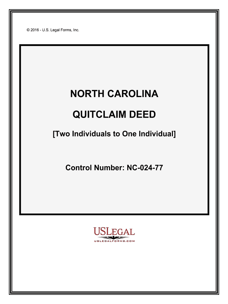 Fillable Online North Carolina Quitclaim Deed Two Individuals to One