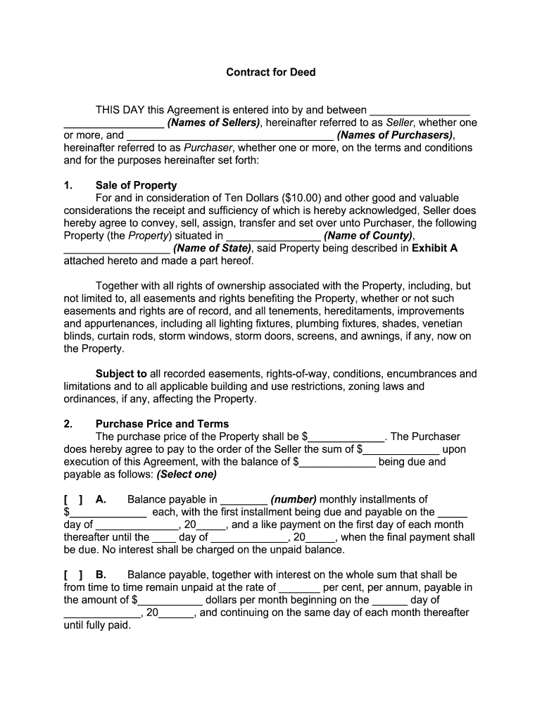 Blank Contract For Deed Fill Online, Printable, Fillable, Blank