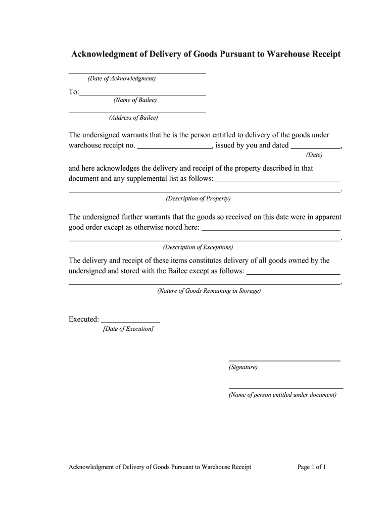 Acknowledgment Delivery Fill Online, Printable, Fillable, Blank