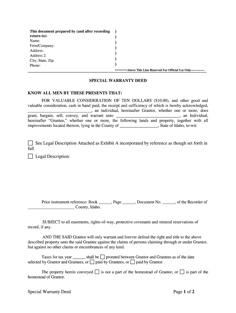 Idaho Deed Fill Online, Printable, Fillable, Blank pdfFiller