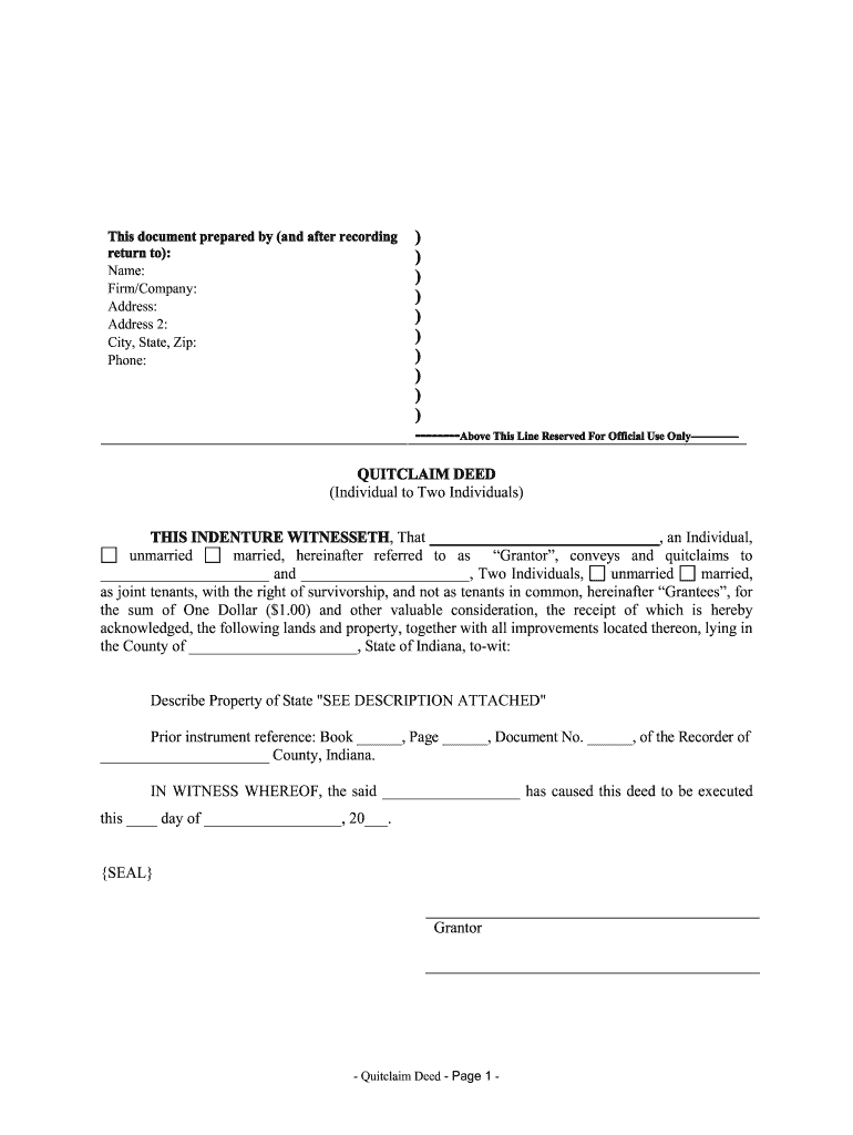 Indiana Quitclaim Deed Fill Online, Printable, Fillable, Blank