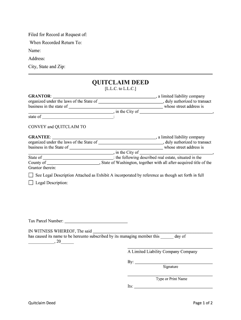 Free Printable Quit Claim Deed Washington State Form Printable Templates