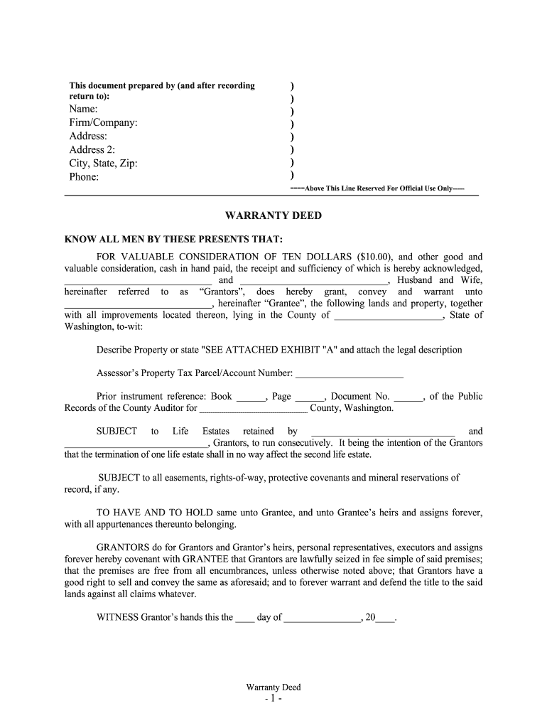Fill, Edit and Print Washington Warranty Deed for Parents to Child with